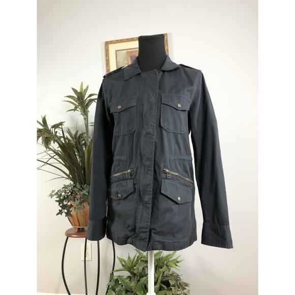 Lily Aldridge Jacket Coat Women’s 6 Blue Full Zipper Front Long Sleeve Military - Picture 3 of 13